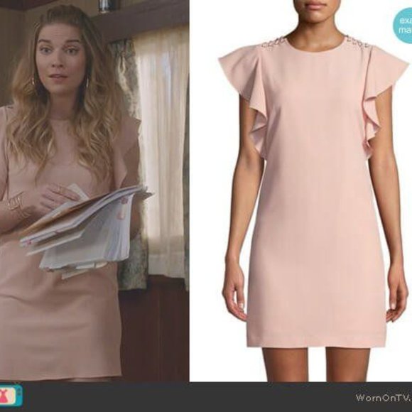 Ela pink mini ruffle sleeve mini dress - Picture 1 of 8